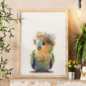 Tropical Parrot Wall Art Floral Bird Print, Garden Decor, Modern Wall art, Nursery Prints Bird Lover Gift, Bird Photography, Parrot Wall Art