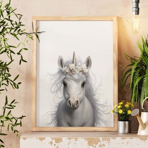 Enchanting Unicorn Art Print, Nursery Wall Art, Children's Room Decor, Cute Unicorn Poster, Framed Unicorn Art, Canvas Unicorn Print