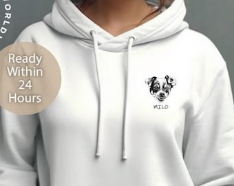 Sudadera unisex con capucha y retrato de mascota personalizado, con nombre en el pecho izquierdo