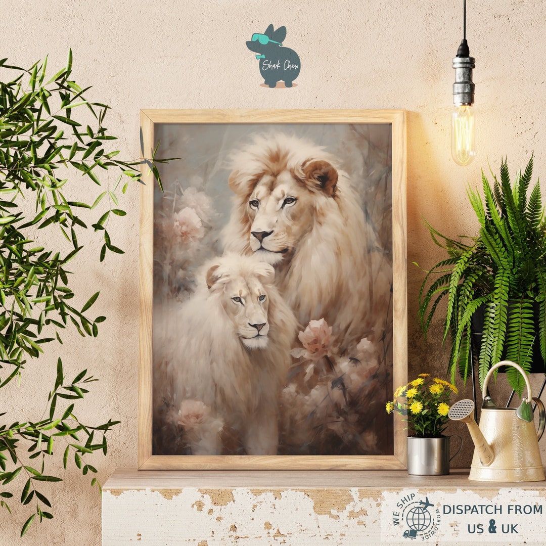 Abstract Lions Art Print Decor, African Wildlife Wall Art, Large Animal