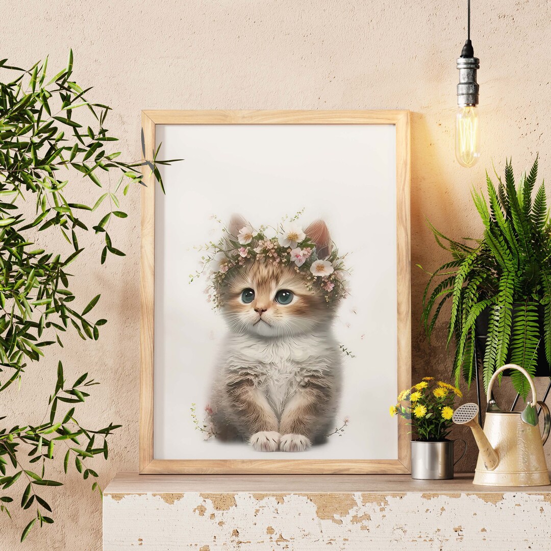 Cute Cat Wall Hangings, Office Decor, Kitten Modern Wall Art Print