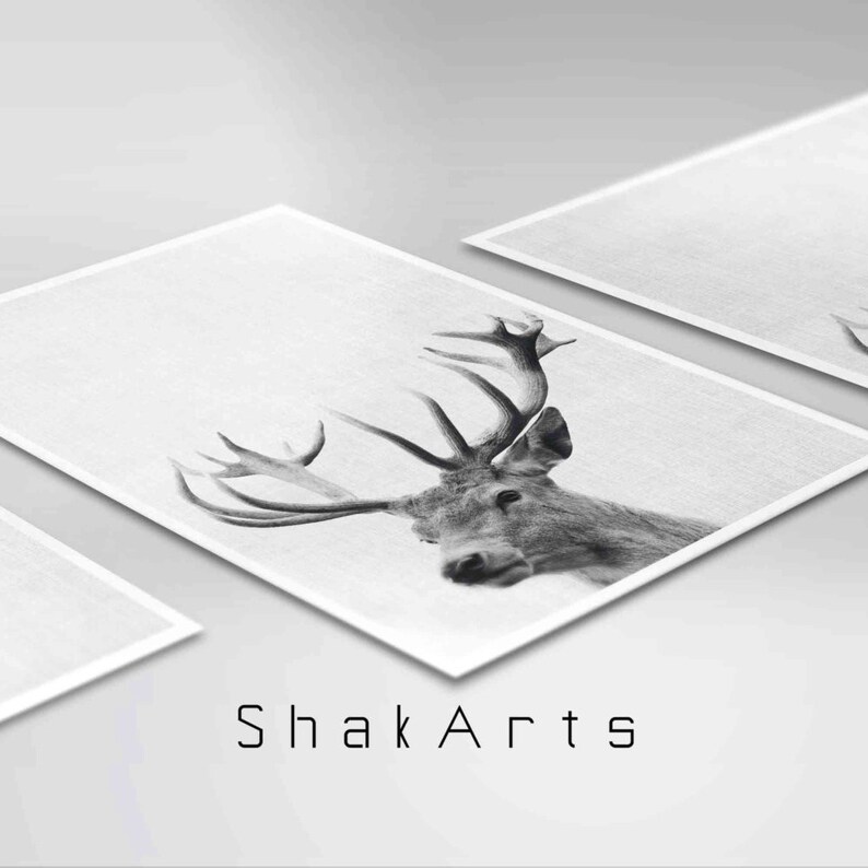 Dear Wall Art Grey Antler Print Dear Head Antlers Deer | Etsy