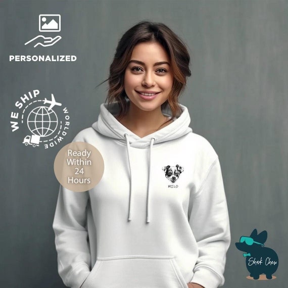 Custom Pet Portrait Unisex Hoodie Left-Chest Name Fleece