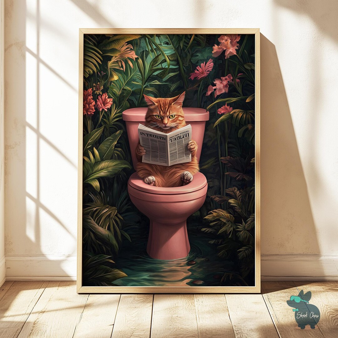 Funny Cat Bathroom Art Print, Animal Wall Decor for Bathroom, Cat ...