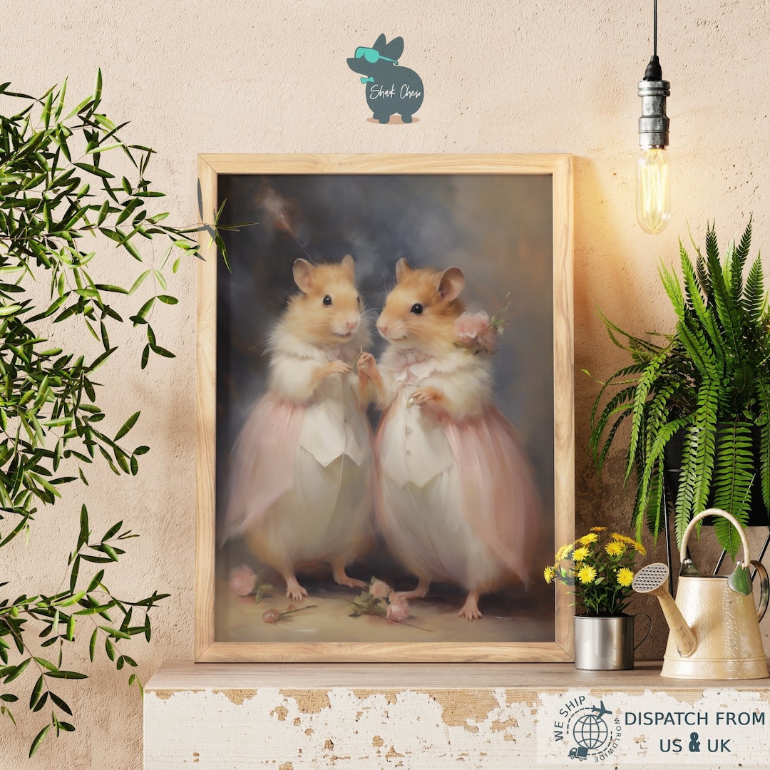 Fresh Look at Whimsical Hamster Couple Portrait Elegant Rodents In Fancy Attire