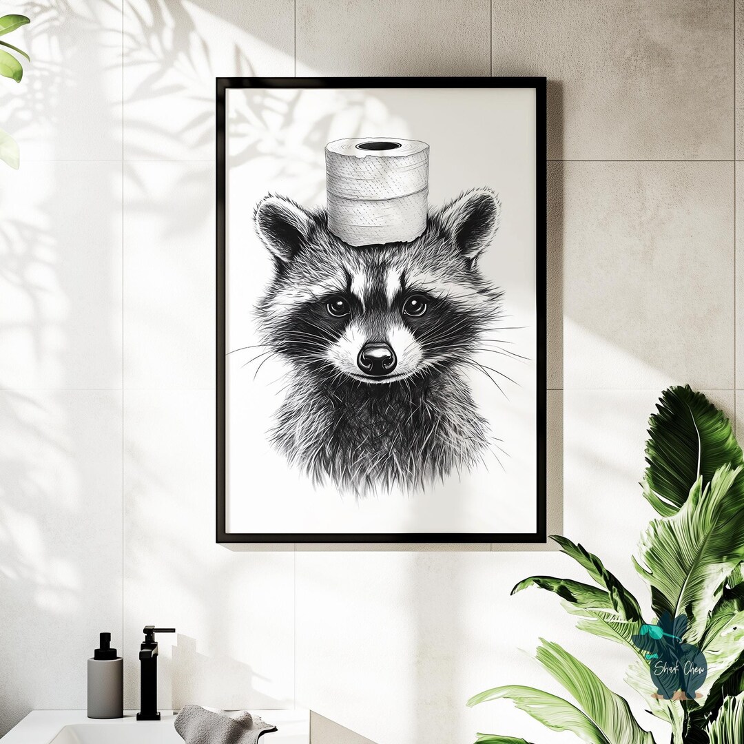 Funny Raccoon Bathroom Art Print, Quirky Animal Wall Art Decor for ...