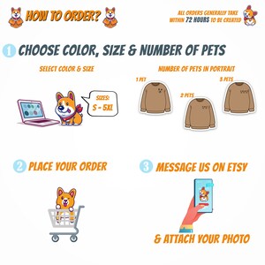 Puede incluir: C&oacute;mo pedir un retrato personalizado de tu mascota en una sudadera. Elige el color, el tama&ntilde;o y el n&uacute;mero de mascotas que quieres en el retrato. Haz tu pedido y contacta al vendedor en Etsy para adjuntar las fotos de tus mascotas.