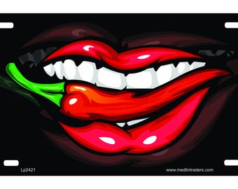 Red Lips eating a Red Hot Pepper Novelty Front License Plate LP2421