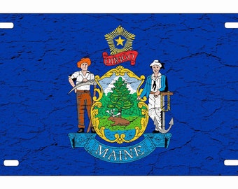 Distressed Maine State Flag Front Novelty License Plate