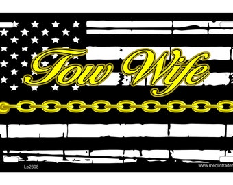 Tow Wife Chain Subdued American Flag Front Novelty License Plate LP2398