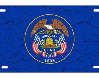 Distressed Utah State Flag Front Novelty License Plate