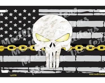 Punisher Skull Tow truck Driver Chain Subdued American Flag Front Novelty License Plate LP2256