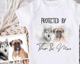 Baby Shower Gift, Protected By Dog Onesie®, Custom Pet Onesie®, Personalized Dog Name Onesie®, Baby Gift, Custom Cat Baby Onesie®