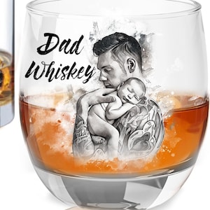 Personalized Gift for Him Whiskey Glass Rocks Glasses Custom Portrait from Photo Picture on Glass Family Photo Etched Glass Men Gift for Dad