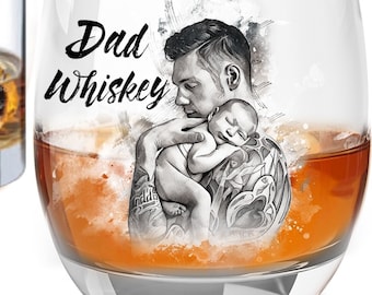 Personalized Gift for Him Whiskey Glass Rocks Glasses Custom Portrait from Photo Picture on Glass Family Photo Etched Glass Men Gift for Dad