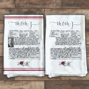 Handwritten recipe tea Towel / Flour Sack - your favorite recipe in handwriting transferred to a keepsake tea towel great gift