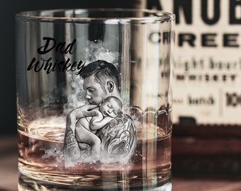 Personalized Family Portrait Fathers Day Gift from Daughter Custom Handcrafted Whiskey Glasses Gift from Kids Gift for Grandpa Gift for Dad