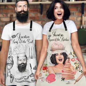 Matching Apron For Women Men Bridal Shower Gift Personalized Wedding Gift for Couple Kitchen Apron for Man Custom Cooking Apron Housewarming