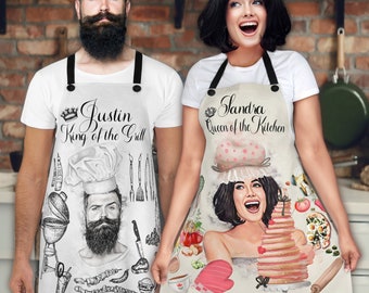 Matching Apron For Women Men Bridal Shower Gift Personalized Wedding Gift for Couple Kitchen Apron for Man Custom Cooking Apron Housewarming