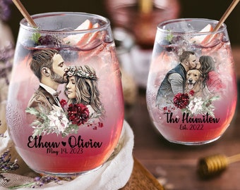 Bridal Shower Gift Personalized Family Portrait Glass Wedding Gift for Couple Unique Engagement Gift for Her Custom Anniversay Gift for Him