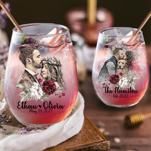 Bridal Shower Gift Personalized Family Portrait Glass Wedding Gift for Couple Unique Engagement Gift for Her Custom Anniversay Gift for Him