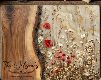 Personalized Charcuterie Board Wildflower Wood Look Cutting Board Unique Wedding Gift For Couple Housewarming Gift Engagement Gift for Her