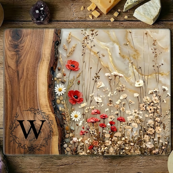 Personalized Charcuterie Board Wildflower Wood Look Cutting Board Unique Wedding Gift For Couple Bridal Shower Gift Engagement Gift for Her