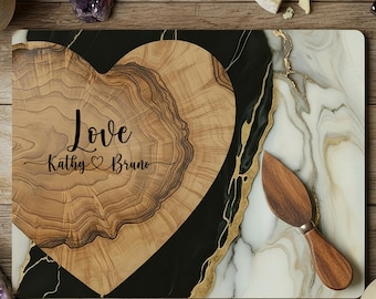 Personalized Glass Charcuterie Board Marble Wood Look Cutting Board Unique Wedding Gift Bridal Shower Gift Engagement Gift Anniversary Gift