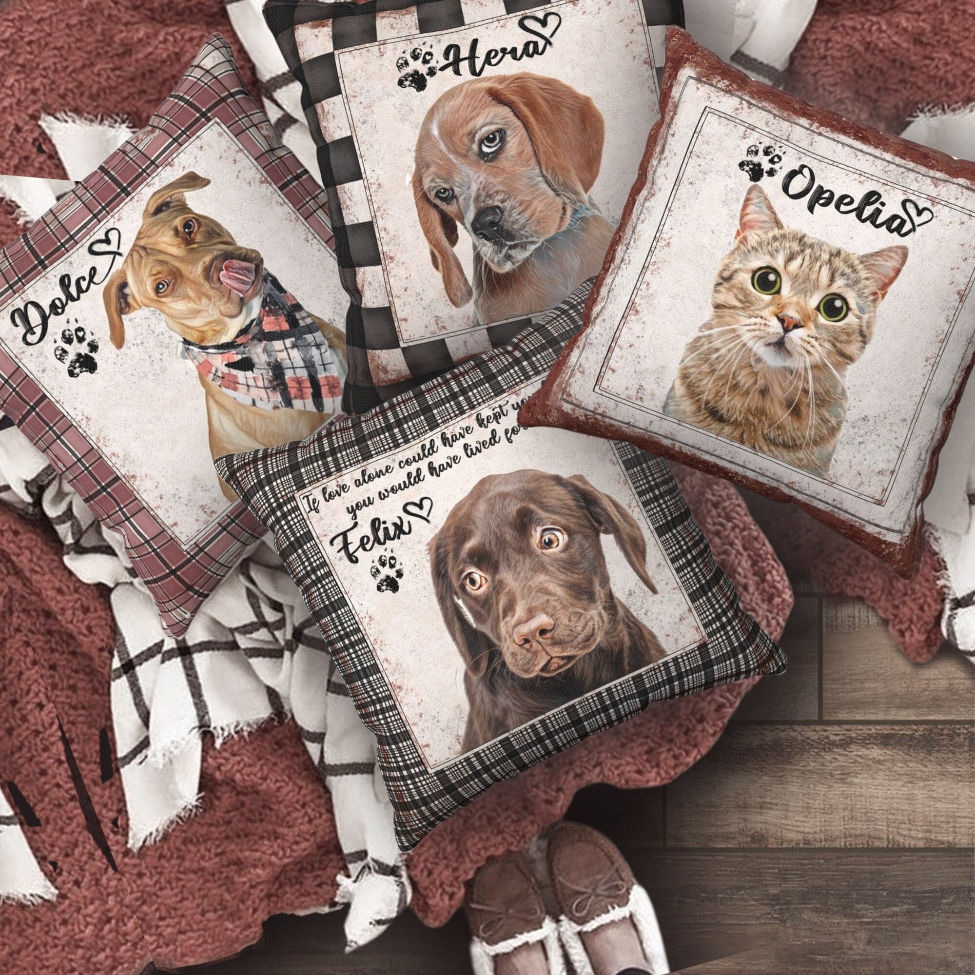 Custom Pet Portrait Pets Gift For Dog Mom Personalized Memorial Pillow Cat