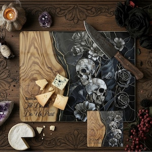 Personalized Glass Charcuterie Board Wood Marble Look Custom Cutting Board Halloween Gift Wedding Gift for Couple Engagement Anniversary image 12