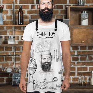 Custom Portraits Apron for Men Garden Decor Kitchen Gift Fathers Day Gift for Him Cooking Apron Grilling Apron Personalized Gift for Dad