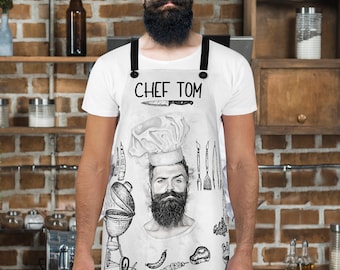 Personalized Gift for Him Grilling Birthday Gift for Dad Custom Portrait Unique Men Apron Gift for Men Gift from Kids Best Grandpa Gift Idea