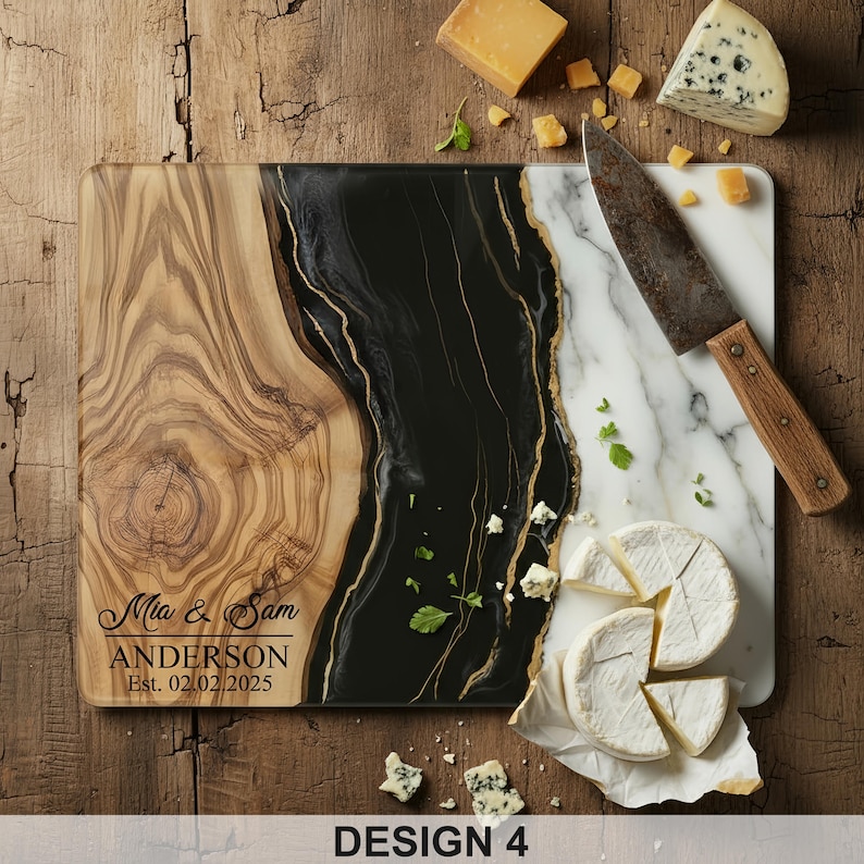 Personalized Glass Charcuterie Board Marble Wood Look Cutting Board Kitchen Gift Custom Chopping Board Realtor Christmas Decor