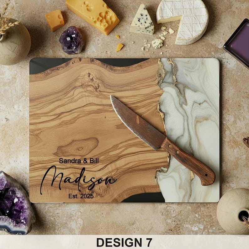 Personalized Glass Charcuterie Board Marble Wood Look Cutting Board Custom Chopping Board Realtor Kitchen Decor Closing Gift