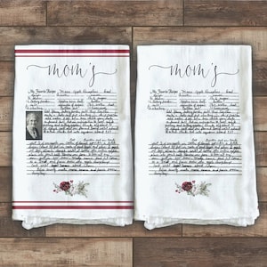 Holiday Decor Handwritten Recipe Tea Towel Kitchen Decor Personalized Gift for Her Christmas Gift for Mom Gift for Grandma Gift for Mother