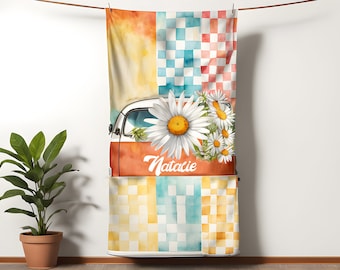 RETRO Style Personalized Beach Towel Personalized Name Bath Towel Custom Pool Towel Beach Towel With Name Outside Birthday Vacation Gift