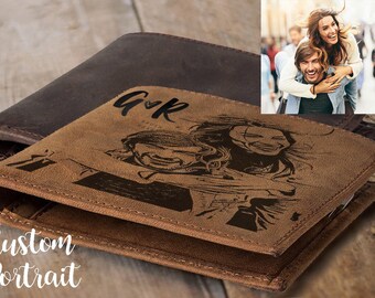Mens Custom Portrait Personalized gift for mens gift boyfriend gift husband gift for him mens wallets for men personalized leather wallet