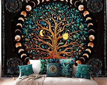 Life Tree Tapestry Wall Hanging Bohemian Hippie Wishing Tree Tapestries Psychedelic Mystic Aesthetic Wall Tapestry for Living Room Bedroom