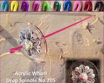 Acrylic Whorl Drop Spindle No.205 - Choose from 10 Shaft Colors - Free Shipping (US)