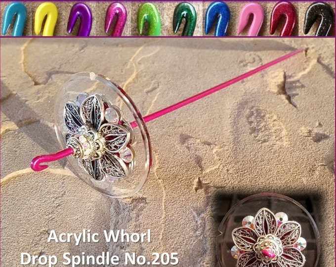 Acrylic Whorl Drop Spindle No.205 - Choose from 10 Shaft Colors - Free Shipping (US)