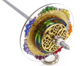 Support Spindle No.682 - Norse/Viking Compass & Rainbow Bridge theme - Choose from 10 Shaft Colors - FREE SHIPPING