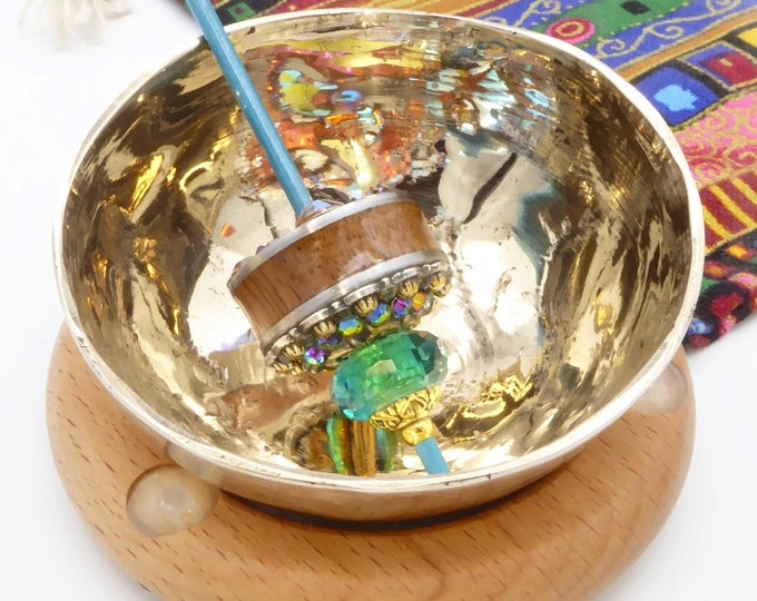 Support Bowl: Hand Hammered Solid Brass Singing Bowl with Beechwood Ring Base - FREE SHIPPING