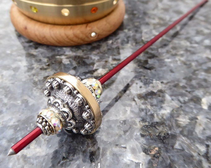 Tahkli Support Spindle No.630 - Western Style Silver and Crystals - Choice of Shaft Color - FREE SHIPPING