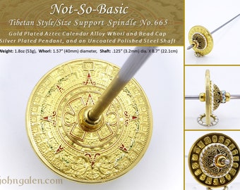 Tibetan Style Support Spindle No.665 - Not-so-Basic, Aztec Calendar Alloy Whorl and Un-coated Steel Shaft - FREE SHIPPING (US Only)