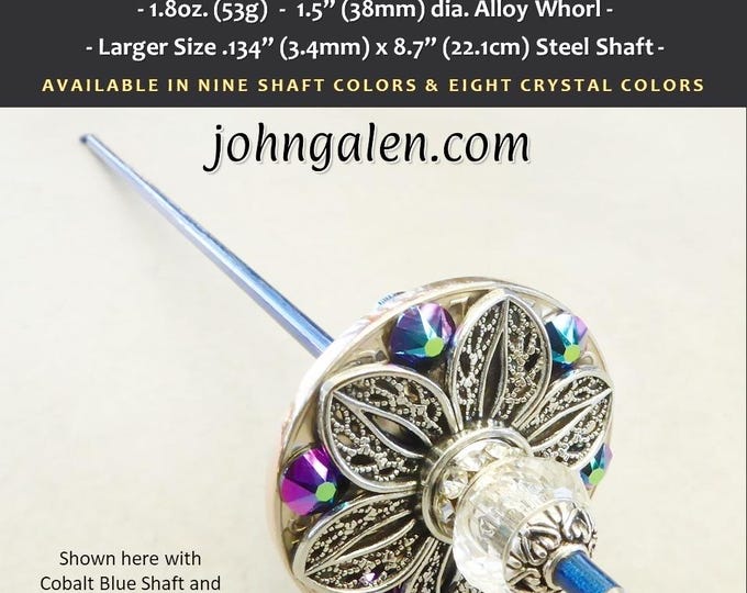 Support Spindle No.657 - Tibetan Size-Tahkli Style - Floral Filigree and Alloy Whorl - Choice of Shaft & Crystal Colors - FREE SHIPPING