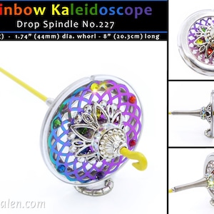 Drop Spindle No.227 - Rainbow Kaleidoscope - Acrylic and Alloy Whorl with Lots-O-Sparkle - Free Shipping (US)