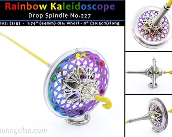 Drop Spindle No.227 - Rainbow Kaleidoscope - Acrylic and Alloy Whorl with Lots-O-Sparkle - Free Shipping (US)