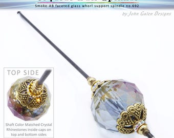 Support Spindle No. 692 - Crystal Ball Spinner - SMOKE AB Color Facetted Glass Orb and Crystals - Choice of Shaft Color - Free Shipping (US)