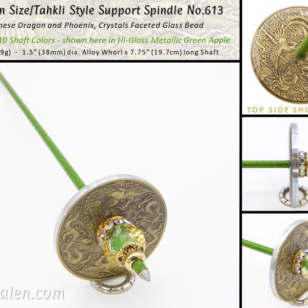 Support Spindle No.613 - Tibetan Size-Tahkli Style - Chinese Dragon & Phoenix, Choice of Shaft Color - FREE SHIPPING