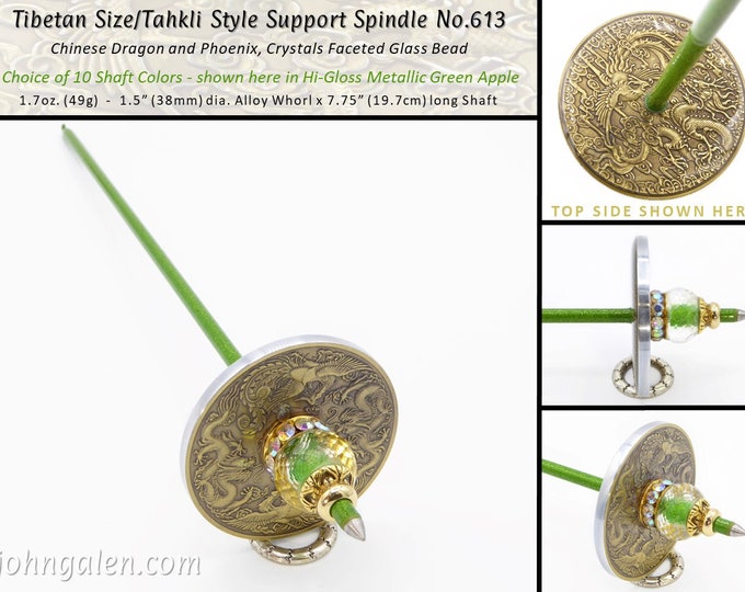 Support Spindle No.613 - Tibetan Size-Tahkli Style - Chinese Dragon & Phoenix, Choice of Shaft Color - FREE SHIPPING